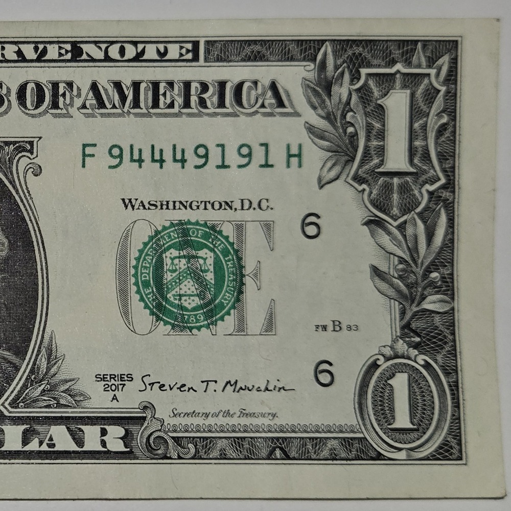 2017A One Dollar Bill Trinary Note F94449191H Atlanta Fancy Serial Number (B291)